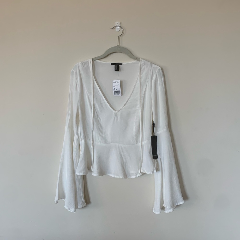Forever 21 Long Sleeve Woven Top Cream Size Medium